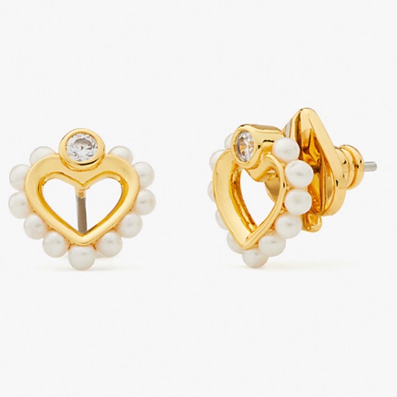 NWT! ♠️ Kate Spade Pearl & Stone Heart Stud Earrings